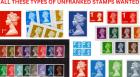 ALL THESE TYPES OF UNFRANKED STAMPS WANTED CHARITIES WELCOME