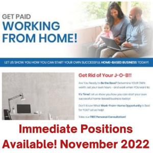 Immediate Positions Available! Nov 2022