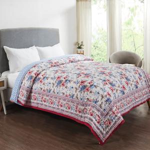 Buy Rose Jaal Red & Blue Hand Screen Print Extra Cotton Filling Quilt Online