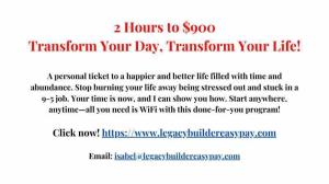 2 Hours to $900: Transform Your Day, Transform Your Life!